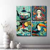 Folk Art on Picture Wall Stylish and Traditional Canvas Pictures for Your Wall Decoration 4-Panel